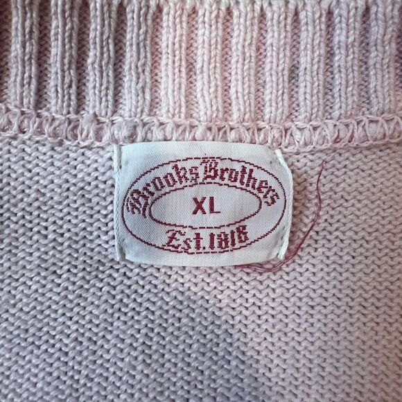 Brookes Brothers Pink Cable Knit Super Soft Combed Cotton V-Neck Sweater XL - Picture 3 of 11